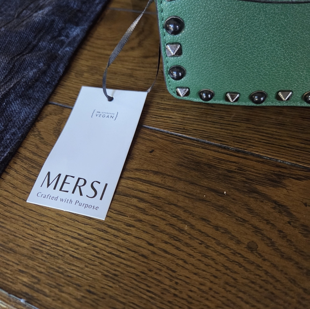 Mersi Vegan Green Crossbody Studded New With Tags Purse - Picture 2 of 14